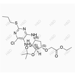 替格瑞洛雜質(zhì)155,ethyl 2-(((3aR,4S,6R,6aS)-6-((5-amino-6-chloro-2-(propylthio)pyrimidin-4-yl)amino)-2,2-dimethyltetrahydro-3aH-cyclopenta[d][1,3]dioxol-4-yl)oxy)acetate