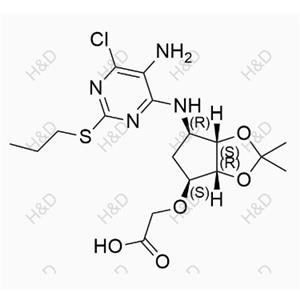 替格瑞洛雜質(zhì)156,2-(((3aR,4S,6R,6aS)-6-((5-amino-6-chloro-2-(propylthio)pyrimidin-4-yl)amino)-2,2-dimethyltetrahydro-3aH-cyclopenta[d][1,3]dioxol-4-yl)oxy)acetic acid