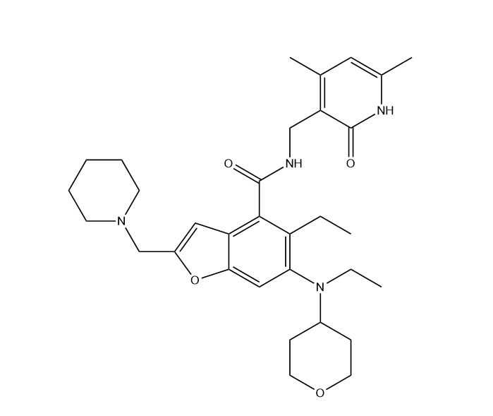 SHR2554,N-[(4,6-dimethyl-2-oxo-1H-pyridin-3-yl)methyl]-5-ethyl-6-[ethyl(tetrahydropyran-4-yl)amino]-2-(1-piperidylmethyl)benzofuran-4-carboxamide