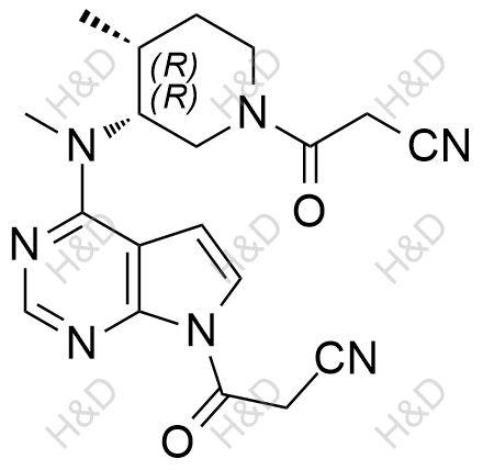 托法替尼雜質(zhì)H,3-(4-(((3R,4R)-1-(2-cyanoacetyl)-4-methylpiperidin-3-yl)(methyl)amino)-7H-pyrrolo[2,3-d]pyrimidin-7-yl)-3-oxopropanenitrile