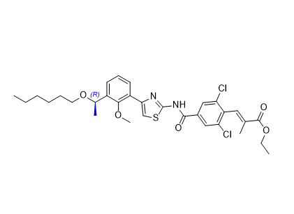 蘆曲泊帕雜質(zhì)02,ethyl (R,E)-3-(2,6-dichloro-4-((4-(3-(1-(hexyloxy)ethyl)-2-methoxyphenyl)thiazol-2-yl)carbamoyl)phenyl)-2-methylacrylate