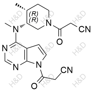 3-(4-(((3R,4R)-1-(2-cyanoacetyl)-4-methylpiperidin-3-yl)(methyl)amino)-7H-pyrrolo[2,3-d]pyrimidin-7-yl)-3-oxopropanenitrile	托法替尼杂质H