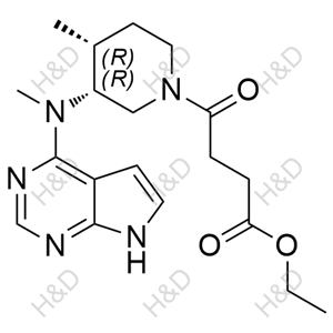 ethyl 4-((3R,4R)-4-methyl-3-(methyl(7H-pyrrolo[2,3-d]pyrimidin-4-yl)amino)piperidin-1-yl)-4-oxobutanoate	托法替尼杂质135