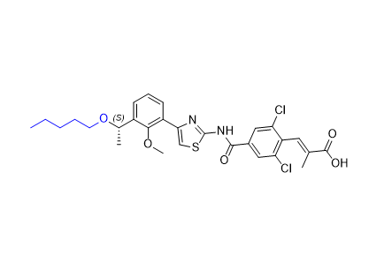 蘆曲泊帕雜質(zhì)09,(S,E)-3-(2,6-dichloro-4-((4-(2-methoxy-3-(1-(pentyloxy)ethyl)phenyl)thiazol-2-yl)carbamoyl)phenyl)-2-methylacrylic acid