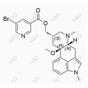 尼麥角林雜質(zhì)M,((6aR,9S,10aR)-10a-methoxy-4,7-dimethyl-4,6,6a,7,8,9,10,10a-octahydroindolo[4,3-fg]quinolin-9-yl)methyl 5-bromonicotinate