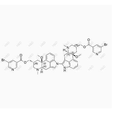 尼麥角林EP雜質(zhì)I,((6aR,6'aR,9R,9'R,10aS,10'aS)-10a,10'a-dimethoxy-7,7'-dimethyl-4',6a,6',6'a,7,7',8,8',9,9',10,10a,10',10'a-tetradecahydro-6H-[4,5'-biindolo[4,3-fg]quinoline]-9,9'-diyl)bis(methylene) bis(5-bromonicotinate)