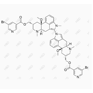 尼麥角林EP雜質(zhì)J,((6aR,6'aR,9R,9'R,10aS,10'aS)-10a,10'a-dimethoxy-4',7,7'-trimethyl-4',6a,6',6'a,7,7',8,8',9,9',10,10a,10',10'a-tetradecahydro-6H-[4,5'-biindolo[4,3-fg]quinoline]-9,9'-diyl)bis(methylene) bis(5-bromonicotinate)