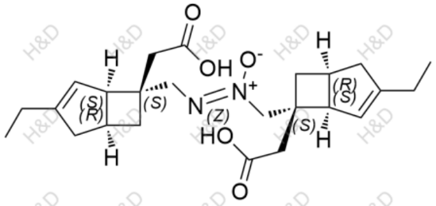 米諾巴林雜質(zhì)38,(E)-1,2-bis(((1R,5S,6S)-6-(carboxymethyl)-3-ethylbicyclo[3.2.0]hept-3-en-6-yl)methyl)diazene oxide