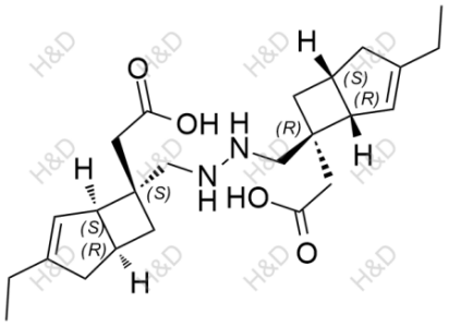 米諾巴林雜質(zhì)53,2-((1R,5S,6S)-6-((2-(((1S,5R,6R)-6-(carboxymethyl)-3-ethylbicyclo[3.2.0]hept-3-en-6-yl)methyl)hydrazinyl)methyl)-3-ethylbicyclo[3.2.0]hept-3-en-6-yl)acetic acid