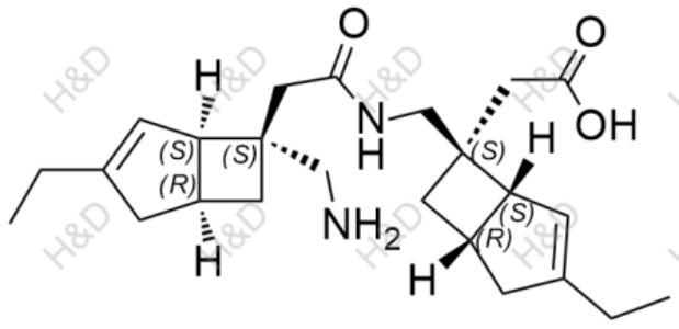 米洛巴林雜質(zhì)55,2-((1R,5S,6S)-6-((2-((1R,5S,6S)-6-(aminomethyl)-3-ethylbicyclo[3.2.0]hept-3-en-6-yl)acetamido)methyl)-3-ethylbicyclo[3.2.0]hept-3-en-6-yl)acetic acid