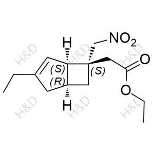 ethyl 2-((1R,5S,6S)-3-ethyl-6-(nitromethyl)bicyclo[3.2.0]hept-3-en-6-yl)acetate	米诺巴林杂质69