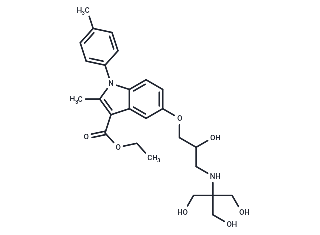 1H-Indole-3-carboxylic acid, 5-[2-hydroxy-3-[[2-hydroxy-1,1-bis(hydroxymethyl)ethyl]amino]propoxy]-2-methyl-1-(4-methylphenyl)-, ethyl ester,1H-Indole-3-carboxylic acid, 5-[2-hydroxy-3-[[2-hydroxy-1,1-bis(hydroxymethyl)ethyl]amino]propoxy]-2-methyl-1-(4-methylphenyl)-, ethyl ester