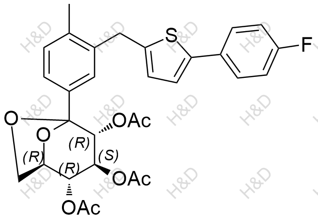 卡格列凈雜質(zhì)12,(1R,2R,3S,4R)-5-(3-((5-(4-fluorophenyl)thiophen-2-yl)methyl)-4-methylphenyl)-6,8-dioxabicyclo[3.2.1]octane-2,3,4-triyl triacetate