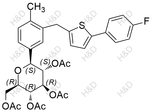 卡格列凈雜質(zhì)17,(2R,3R,4R,5S,6S)-2-(acetoxymethyl)-6-(3-((5-(4-fluorophenyl)thiophen-2-yl)methyl)-4-methylphenyl)tetrahydro-2H-pyran-3,4,5-triyl triacetate