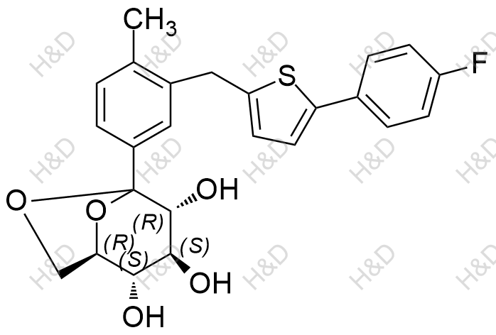 卡格列凈雜質(zhì)28,(1R,2S,3S,4R)-5-(3-((5-(4-fluorophenyl)thiophen-2-yl)methyl)-4-methylphenyl)-6,8-dioxabicyclo[3.2.1]octane-2,3,4-triol