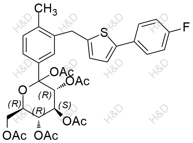 卡格列凈雜質(zhì)30,(3R,4S,5R,6R)-6-(acetoxymethyl)-2-(3-((5-(4-fluorophenyl)thiophen-2-yl)methyl)-4-methylphenyl)tetrahydro-2H-pyran-2,3,4,5-tetrayl tetraacetate