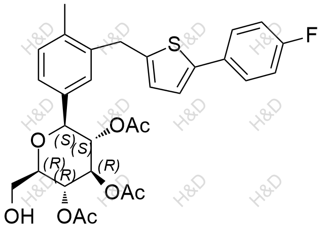 卡格列凈雜質(zhì)32,(2S,3S,4R,5R,6R)-2-(3-((5-(4-fluorophenyl)thiophen-2-yl)methyl)-4-methylphenyl)-6-(hydroxymethyl)tetrahydro-2H-pyran-3,4,5-triyl triacetate