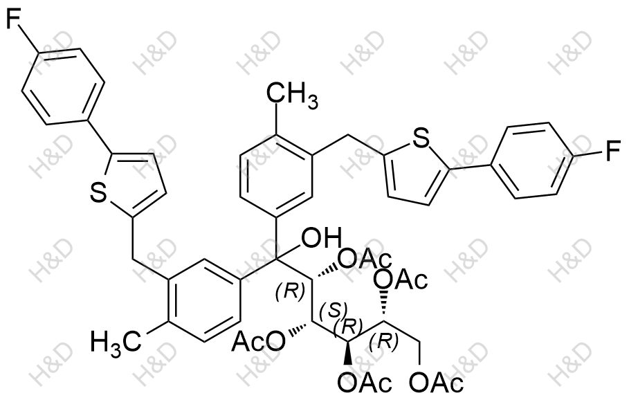 卡格列凈雜質(zhì)34,(2R,3R,4S,5R)-6,6-bis(3-((5-(4-fluorophenyl)thiophen-2-yl)methyl)-4-methylphenyl)-6-hydroxyhexane-1,2,3,4,5-pentayl pentaacetate