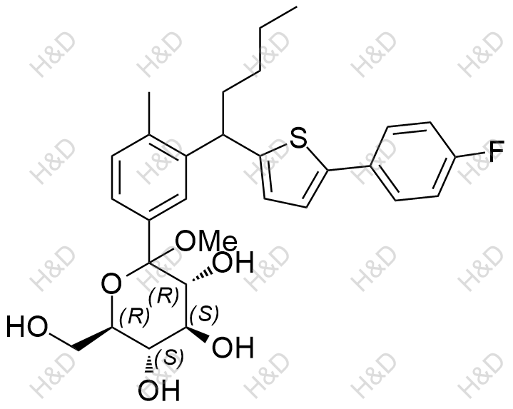 卡格列凈雜質(zhì)44,(3R,4S,5S,6R)-2-(3-(1-(5-(4-fluorophenyl)thiophen-2-yl)pentyl)-4-methylphenyl)-6-(hydroxymethyl)-2-methoxytetrahydro-2H-pyran-3,4,5-triol