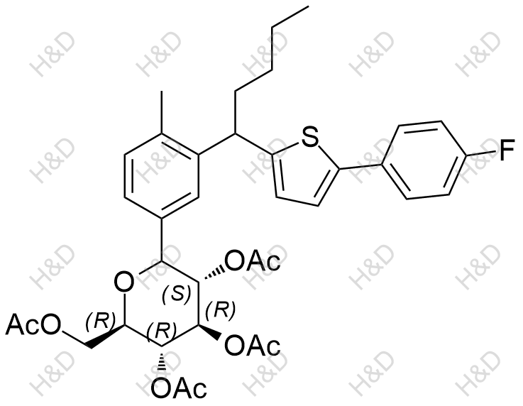 卡格列凈雜質(zhì)45,(2R,3R,4R,5S)-2-(acetoxymethyl)-6-(3-(1-(5-(4-fluorophenyl)thiophen-2-yl)pentyl)-4-methylphenyl)tetrahydro-2H-pyran-3,4,5-triyl triacetate