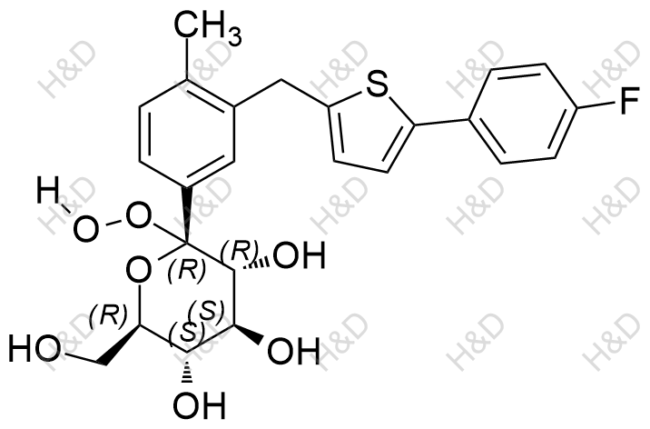 卡格列凈雜質(zhì)64,(2R,3R,4S,5S,6R)-2-(3-((5-(4-fluorophenyl)thiophen-2-yl)methyl)-4-methylphenyl)-2-hydroperoxy-6-(hydroxymethyl)tetrahydro-2H-pyran-3,4,5-triol