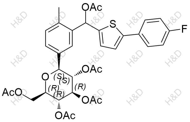 卡格列凈雜質68,(2S,3S,4R,5R,6R)-2-(3-(acetoxy(5-(4-fluorophenyl)thiophen-2-yl)methyl)-4-methylphenyl)-6-(acetoxymethyl)tetrahydro-2H-pyran-3,4,5-triyl triacetate