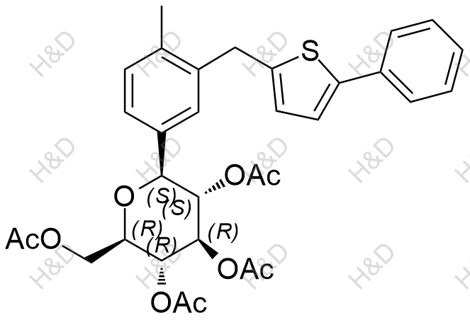 卡格列凈雜質(zhì)69,(2R,3R,4R,5S,6S)-2-(acetoxymethyl)-6-(4-methyl-3-((5-phenylthiophen-2-yl)methyl)phenyl)tetrahydro-2H-pyran-3,4,5-triyl triacetate