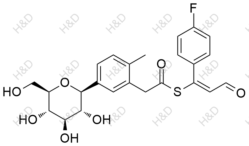 卡格列凈雜質(zhì)73,S-((E)-1-(4-fluorophenyl)-3-oxoprop-1-en-1-yl) 2-(2-methyl-5-((2S,3R,4R,5S,6R)-3,4,5-trihydroxy-6-(hydroxymethyl)tetrahydro-2H-pyran-2-yl)phenyl)ethanethioate