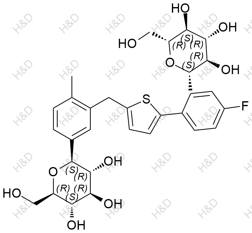 卡格列凈雜質(zhì)96,(2S,3R,4R,5S,6R)-2-(3-((5-(4-fluoro-2-((2S,3R,4R,5S,6R)-3,4,5-trihydroxy-6-(hydroxymethyl)tetrahydro-2H-pyran-2-yl)phenyl)thiophen-2-yl)methyl)-4-methylphenyl)-6-(hydroxymethyl)tetrahydro-2H-pyran-3,4,5-triol