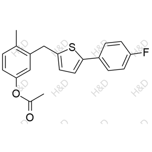 3-((5-(4-fluorophenyl)thiophen-2-yl)methyl)-4-methylphenyl acetate	卡格列净杂质13	