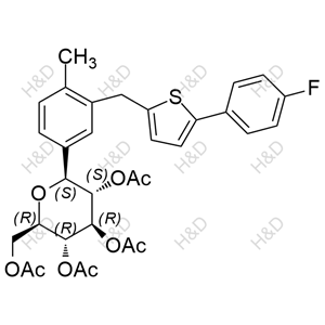 (2R,3R,4R,5S,6S)-2-(acetoxymethyl)-6-(3-((5-(4-fluorophenyl)thiophen-2-yl)methyl)-4-methylphenyl)tetrahydro-2H-pyran-3,4,5-triyl triacetate	卡格列净杂质17	