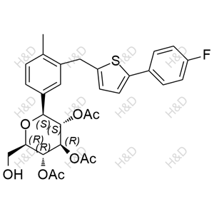 (2S,3S,4R,5R,6R)-2-(3-((5-(4-fluorophenyl)thiophen-2-yl)methyl)-4-methylphenyl)-6-(hydroxymethyl)tetrahydro-2H-pyran-3,4,5-triyl triacetate	卡格列净杂质32	