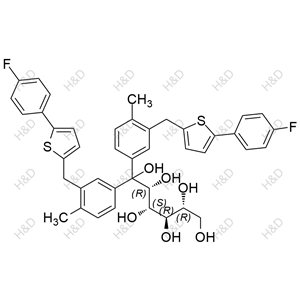 (2R,3S,4R,5R)-1,1-bis(3-((5-(4-fluorophenyl)thiophen-2-yl)methyl)-4-methylphenyl)hexane-1,2,3,4,5,6-hexaol	卡格列净杂质33	