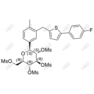 卡格列凈雜質(zhì)40,(2S,3S,4R,5R,6R)-2-(3-((5-(4-fluorophenyl)thiophen-2-yl)methyl)-4-methylphenyl)-6-(((methylsulfonyl)oxy)methyl)tetrahydro-2H-pyran-3,4,5-triyl trimethanesulfonate