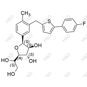 (2R,3S,4S,5S)-2-((S)-1,2-dihydroxyethyl)-5-(3-((5-(4-fluorophenyl)thiophen-2-yl)methyl)-4-methylphenyl)tetrahydrofuran-3,4-diol	卡格列净杂质56	