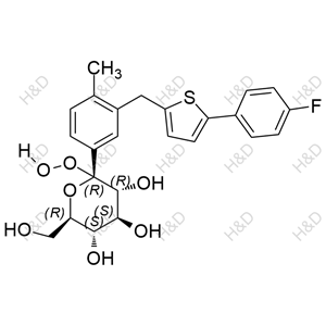 (2R,3R,4S,5S,6R)-2-(3-((5-(4-fluorophenyl)thiophen-2-yl)methyl)-4-methylphenyl)-2-hydroperoxy-6-(hydroxymethyl)tetrahydro-2H-pyran-3,4,5-triol	卡格列净杂质64	