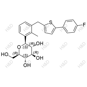 (2S,3R,4R,5S,6R)-2-(3-((5-(4-fluorophenyl)thiophen-2-yl)methyl)-2-methylphenyl)-6-(hydroxymethyl)tetrahydro-2H-pyran-3,4,5-triol	卡格列净杂质70	