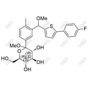 (3R,4S,5S,6R)-2-(3-((5-(4-fluorophenyl)thiophen-2-yl)(methoxy)methyl)-4-methylphenyl)-6-(hydroxymethyl)-2-methoxytetrahydro-2H-pyran-3,4,5-triol	卡格列净杂质83	