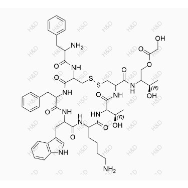 奧曲肽雜質(zhì)20,(3R)-2-(13-((1H-indol-3-yl)methyl)-19-(2-amino-3-phenylpropanamido)-10-(4-aminobutyl)-16-benzyl-7-((R)-1-hydroxyethyl)-6,9,12,15,18-pentaoxo-1,2-dithia-5,8,11,14,17-pentaazacycloicosane-4-carboxamido)-3-hydroxybutyl 2-hydroxyacetate