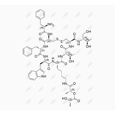 奧曲肽雜質28,(S)-(R)-1-((4-((4R,7S,10S,13R,16S,19R)-13-((1H-indol-3-yl)methyl)-19-((R)-2-amino-3-phenylpropanamido)-16-benzyl-4-(((2R,3R)-1,3-dihydroxybutan-2-yl)carbamoyl)-7-((R)-1-hydroxyethyl)-6,9,12,15,18-pentaoxo-1,2-dithia-5,8,11,14,17-pentaazacycloicosan-10-yl)butyl)amino)-1-oxopropan-2-yl 2-hydroxypropanoate