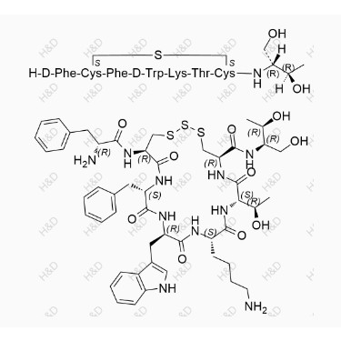 奥曲肽EP杂质E,(5R,8S,11S,14R,17S,20R)-14-((1H-indol-3-yl)methyl)-20-((R)-2-amino-3-phenylpropanamido)-11-(4-aminobutyl)-17-benzyl-N-((2R,3R)-1,3-dihydroxybutan-2-yl)-8-((R)-1-hydroxyethyl)-7,10,13,16,19-pentaoxo-1,2,3-trithia-6,9,12,15,18-pentaazacyclohenicosane-5-carboxamide