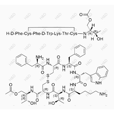 奧曲肽EP雜質(zhì)F,(2R,3R)-2-((4R,7S,10S,13R,16S,19R)-13-((1H-indol-3-yl)methyl)-19-((R)-2-amino-3-phenylpropanamido)-10-(4-aminobutyl)-16-benzyl-7-((R)-1-hydroxyethyl)-6,9,12,15,18-pentaoxo-1,2-dithia-5,8,11,14,17-pentaazacycloicosane-4-carboxamido)-3-hydroxybutyl acetate