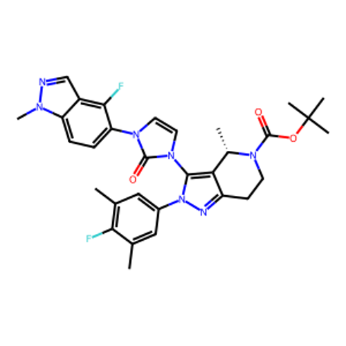 (4S)-3-(3-(4-氟-1-甲基-1H-吲唑-5-基)-2-氧代-2,3-二氫-1H-咪唑-1-基)-2-(4-氟-3,5-二甲基苯基)-4-甲基-2H,4H,5H,6H,7H-吡唑并[4,3-c]吡啶-5-羧酸叔丁酯,tert-butyl (4S)-3-(3-(4-fluoro-1-methyl-1H-indazol-5-yl)-2-oxo-2,3-dihydro-1H-imidazol-1-yl)-2-(4-fluoro-3,5-dimethylphenyl)-4-methyl-2H,4H,5H,6H,7H-pyrazolo[4,3-c]pyridine-5-carboxylate