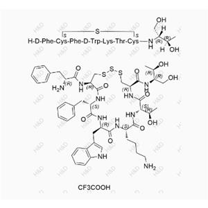 奧曲肽EP雜質(zhì)E(三氟乙酸鹽),(5R,8S,11S,14R,17S,20R)-14-((1H-indol-3-yl)methyl)-20-((R)-2-amino-3-phenylpropanamido)-11-(4-aminobutyl)-17-benzyl-N-((2R,3R)-1,3-dihydroxybutan-2-yl)-8-((R)-1-hydroxyethyl)-7,10,13,16,19-pentaoxo-1,2,3-trithia-6,9,12,15,18-pentaazacyclohenicosane-5-carboxamide 2,2,2-trifluoroacetate