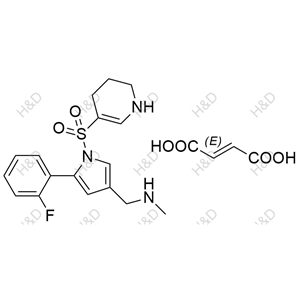 1-(5-(2-fluorophenyl)-1-((1,4,5,6-tetrahydropyridin-3-yl)sulfonyl)-1H-pyrrol-3-yl)-N-methylmethanamine fumarate	沃诺拉赞杂质U3（富马酸盐）	