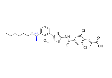 蘆曲泊帕雜質(zhì)01,(R,E)-3-(2,6-dichloro-4-((4-(3-(1-(hexyloxy)ethyl)-2-methoxyphenyl)thiazol-2-yl)carbamoyl)phenyl)-2-methylacrylic acid