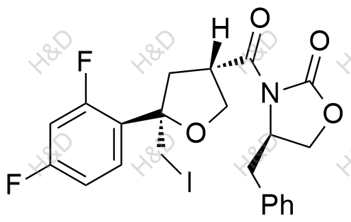 泊沙康唑雜質(zhì)22,(R)-4-benzyl-3-((3S,5R)-5-(2,4-difluorophenyl)-5-(iodomethyl)tetrahydrofuran-3-carbonyl)oxazolidin-2-one