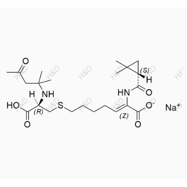 西司他丁亞異丙基丙酮加合物,sodium (Z)-7-(((R)-2-carboxy-2-((2-methyl-4-oxopentan-2-yl)amino)ethyl)thio)-2-((S)-2,2-dimethylcyclopropanecarboxamido)hept-2-enoate