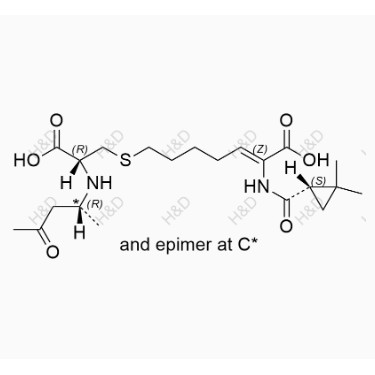 西司他丁EP雜質(zhì)B,(Z)-7-(((R)-2-carboxy-2-(((RS)-4-oxopentan-2-yl)amino)ethyl)thio)-2-((S)-2,2-dimethylcyclopropanecarboxamido)hept-2-enoic acid