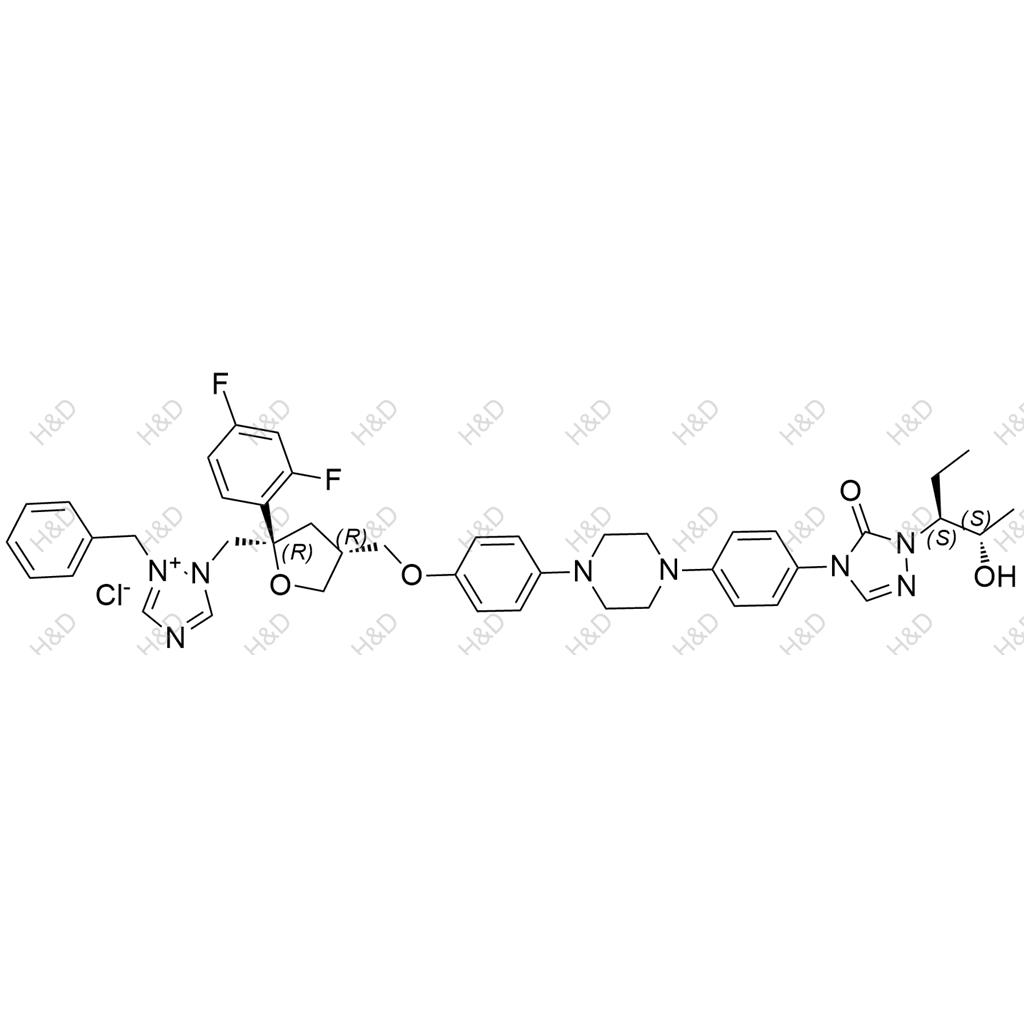 泊沙康唑雜質(zhì)92,2-benzyl-1-(((2R,4R)-2-(2,4-difluorophenyl)-4-((4-(4-(4-(1-((2S,3S)-2-hydroxypentan-3-yl)-5-oxo-1H-1,2,4-triazol-4(5H)-yl)phenyl)piperazin-1-yl)phenoxy)methyl)tetrahydrofuran-2-yl)methyl)-1H-1,2,4-triazol-2-ium chloride